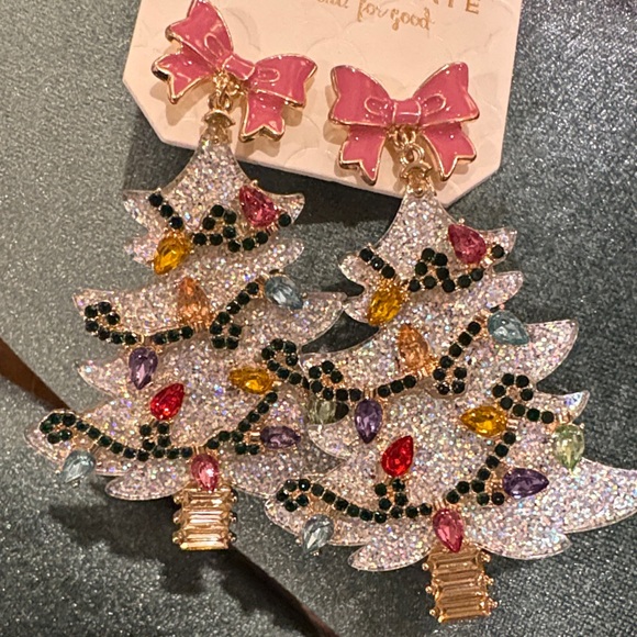 Altar'd State Glitter Christmas Tree Earrings Silver Holiday Party Statement - Picture 4 of 10